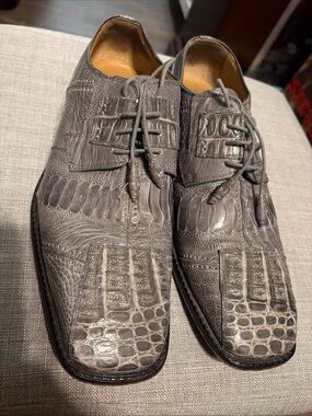 David Eden Genuine Crocodile Ostrich Grey Shoes Size 10  Made In Spain